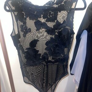 Black Floral Lace Sheer Bodysuit
